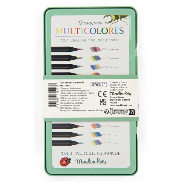 12 CRAYONS DE COULEUR MULTICOLORES TOUT AUTOUR DU MONDE