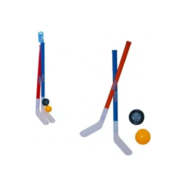 2 bâtons de hockey sur gazon en plastique 72 cm + balle de floorball + palet en plastique