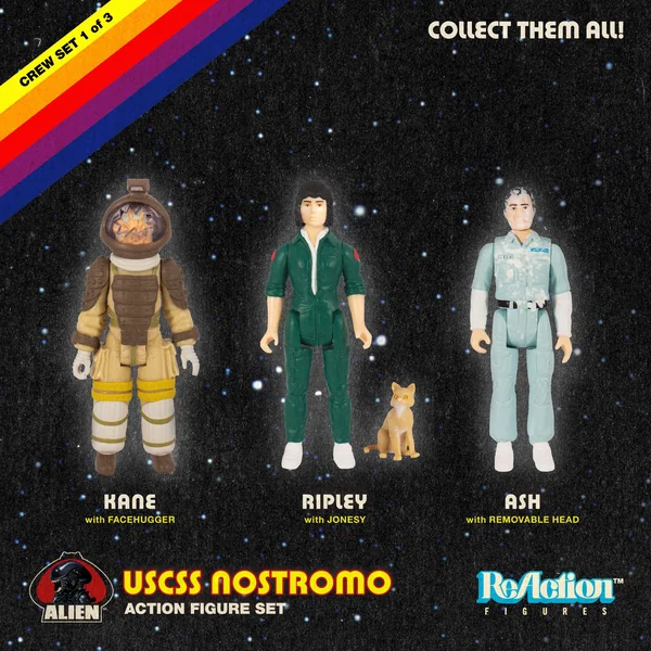 ALIEN ReACTION PACK 3 FIGURINES KEN, RIPLEY & ASH SUPER7 10 CM