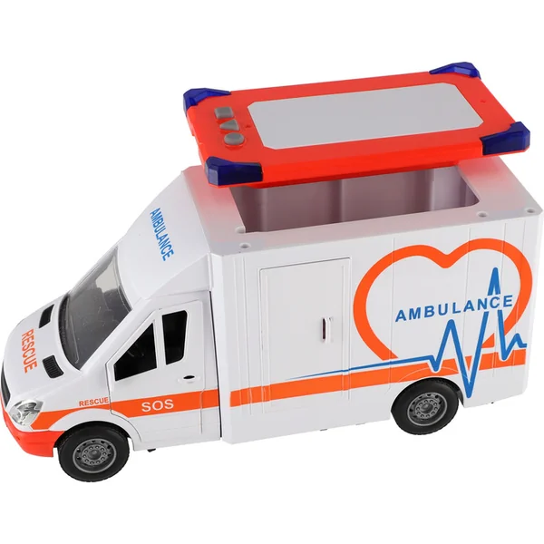 Ambulance en plastique 28 cm avec brancard à inertie avec lumière et son