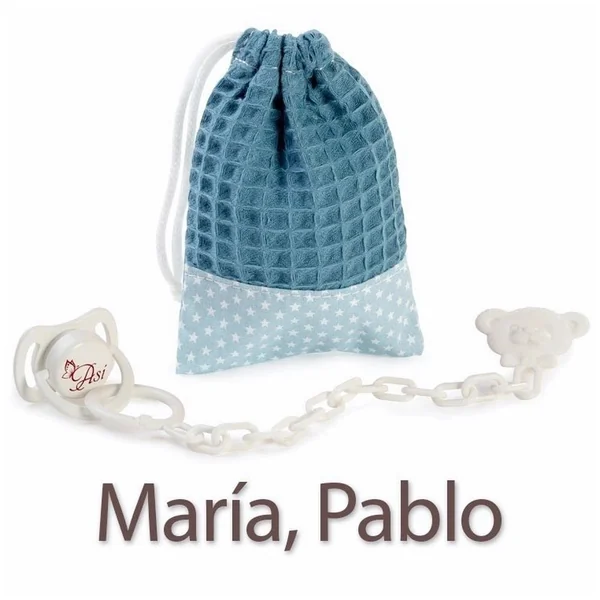 Asi Dolls - Complements For María And Pablo Dolls Pacifier And Light Blue Bag With White Stars