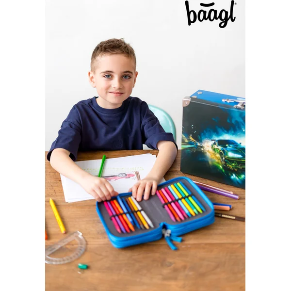 BAAGL Trousse scolaire à trois étages Voiture de course