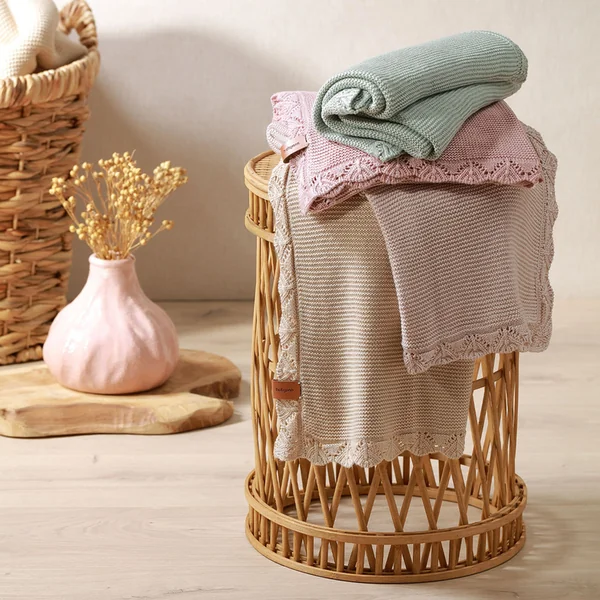 BABYONO Couverture tricotée en bambou Light Beige 75 x 100 cm