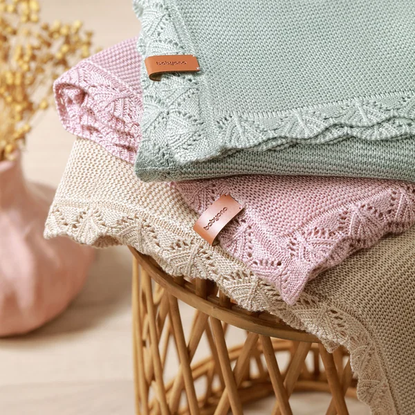 BABYONO Couverture tricotée en bambou Light Beige 75 x 100 cm