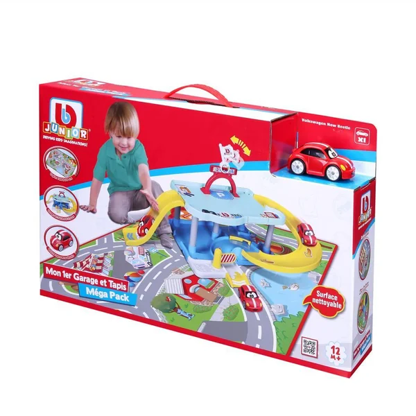 BB JUNIOR - MEGA PACK MON 1ER GARAGE BB JUNIOR / MON 1ER TAPIS + 1 VEHICULE