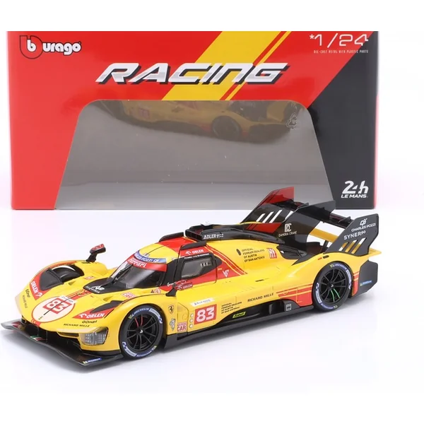 Bburago 1:24 Ferrari Racing - 499P LMH jaune n°83 - 24h Le Mans Livery 2024
