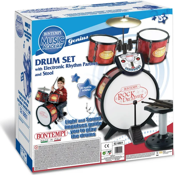 Bontempi Ensemble de batterie 4 pièces avec tabouret