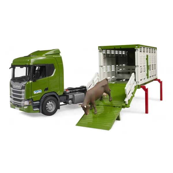 Bruder - Scania Super 560R Cattle Transportation Truck With 1 Cattle - Play Vehicle