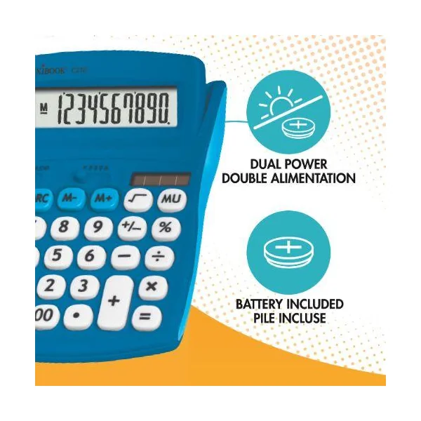 CALCULATRICE DE BUREAU BLEUE 10 CHIFFRES AVEC ECRAN A ANGLE AJUSTABLE ET FINITION EN CAOUTCHOUC