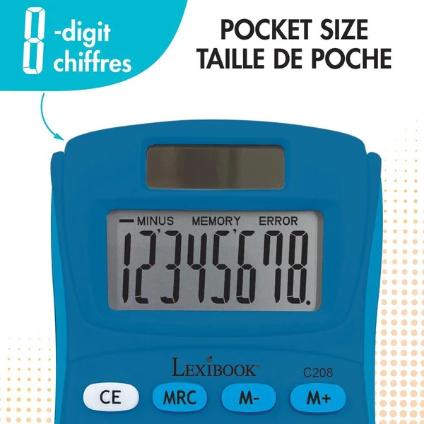 CALCULATRICE DE POCHE BLEUE 8 CHIFFRES AVEC FINITION RUBBER