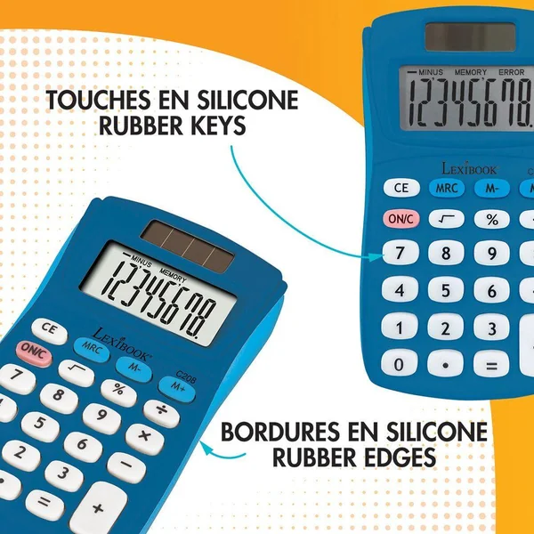 CALCULATRICE DE POCHE BLEUE 8 CHIFFRES AVEC FINITION RUBBER
