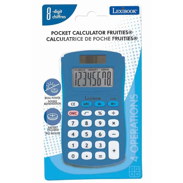 CALCULATRICE DE POCHE BLEUE 8 CHIFFRES AVEC FINITION RUBBER