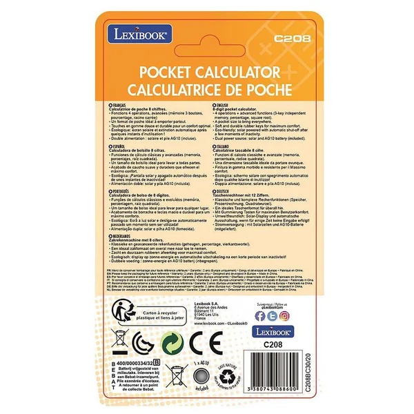 CALCULATRICE DE POCHE BLEUE 8 CHIFFRES AVEC FINITION RUBBER