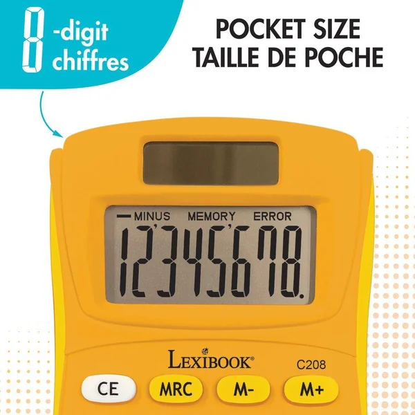 CALCULATRICE DE POCHE JAUNE 8 CHIFFRES AVEC FINITION RUBBER