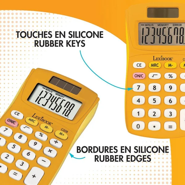 CALCULATRICE DE POCHE JAUNE 8 CHIFFRES AVEC FINITION RUBBER