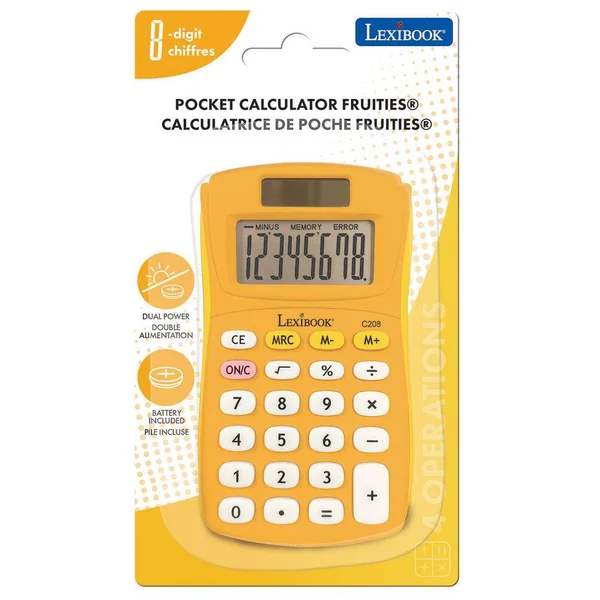 CALCULATRICE DE POCHE JAUNE 8 CHIFFRES AVEC FINITION RUBBER