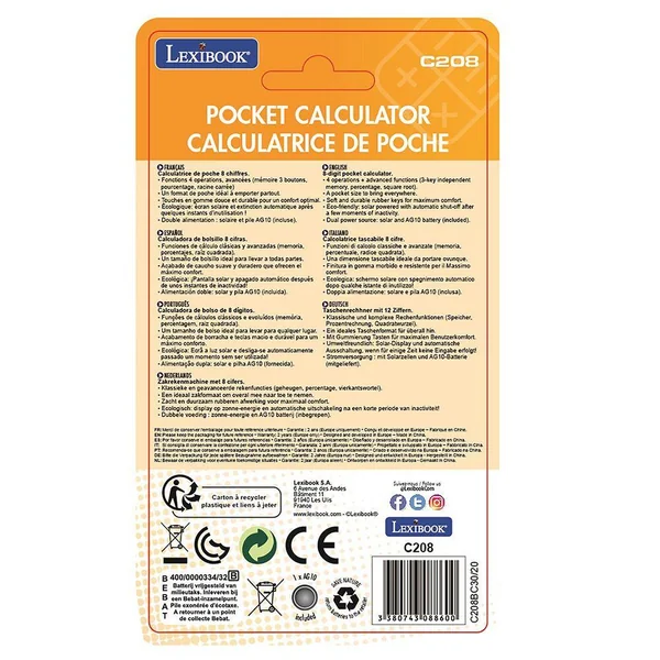 CALCULATRICE DE POCHE JAUNE 8 CHIFFRES AVEC FINITION RUBBER