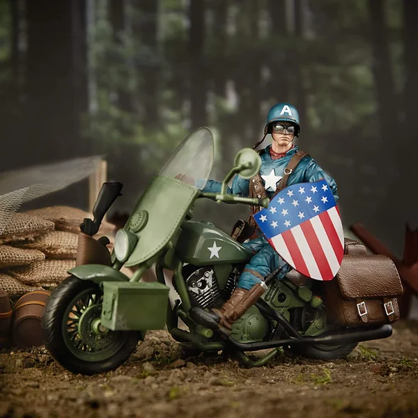 CAPTAIN AMERICA WITH MOTORCYCLE FIGURINE MARVEL LEGENDS 80TH HASBRO 15 CM