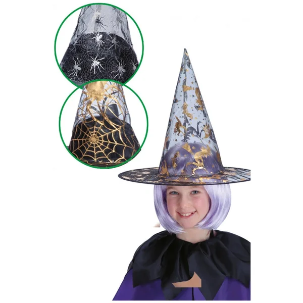 Carnival Toys - Witch Hat With Gold Decoration For Girls - Assorted Decorations 30 Cm - Pretend Professions And Role Playing