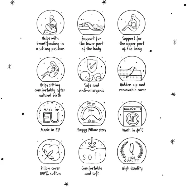 CEBA Coussin d'allaitement HUGGY (150x60x37) Basic Forget-me-not