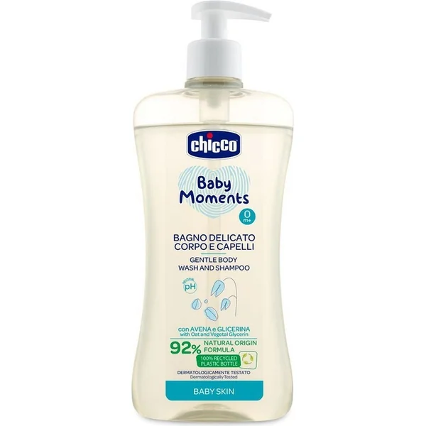 CHICCO Shampoo doux pour cheveux et corps avec distributeur Baby Moments 92 % d'ingrédients naturels
