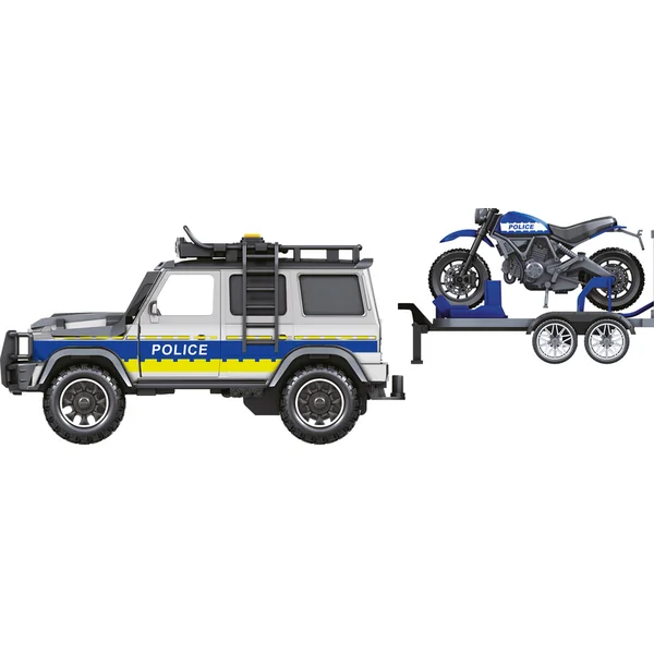 CITY SERVICE CAR - 1:14 - Voiture de police avec remorque et moto (avec son et lumières)