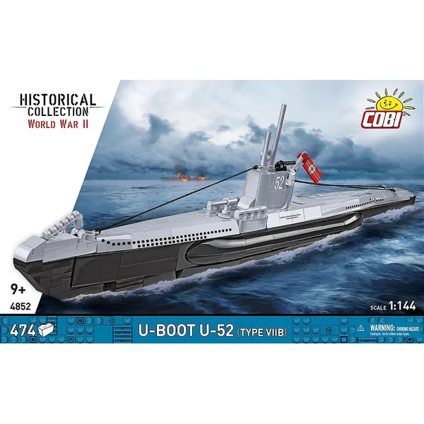 Cobi 4852 Seconde Guerre mondiale Sous-marin allemand VIIB (U-Boat U-52), 1:144, 470 k