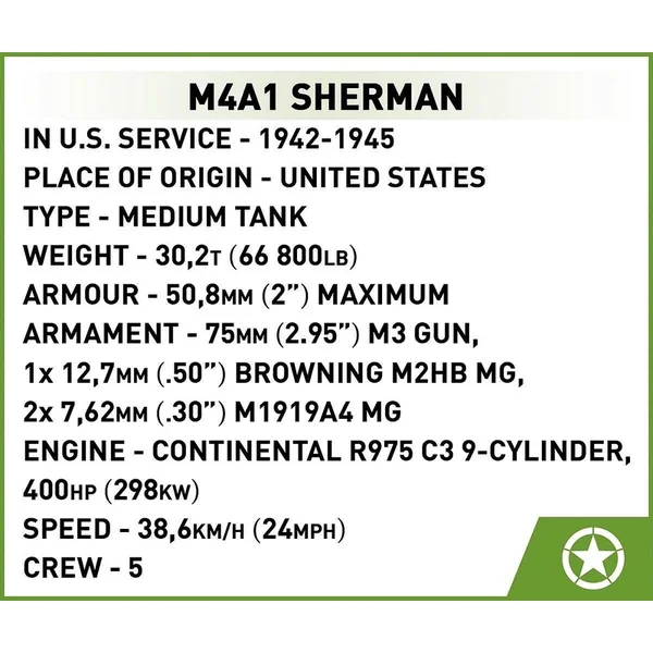 Cobi II WW M4A1 Sherman, 1:35, 663 p, 2 f