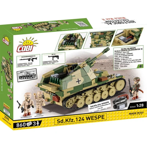 Cobi II WW Sd. Kfz. 124 WESPE 10,5 cm Leichte Feldhaubitze 18, 1:28, 855 k, 3 f