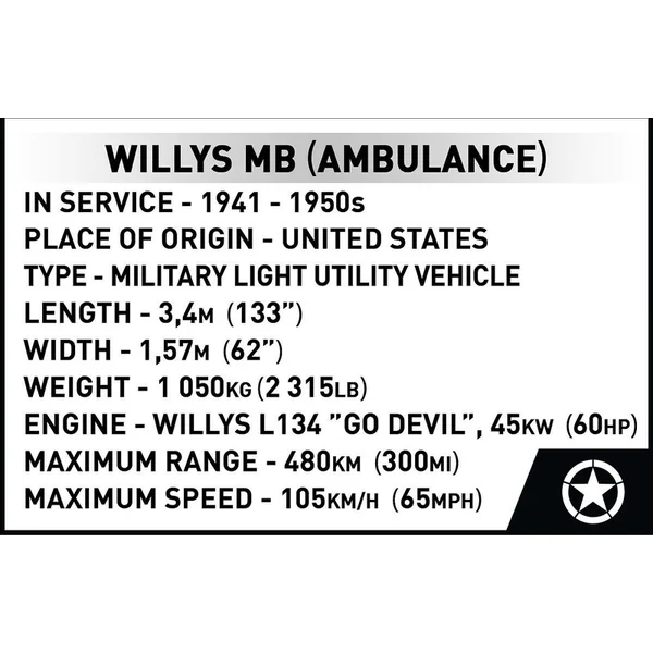 Cobi Willys MB ambulance 1:12, 1131 pièces