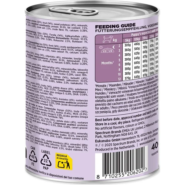Conserve EUKANUBA Puppy riche en truite avec patates douces 400 g