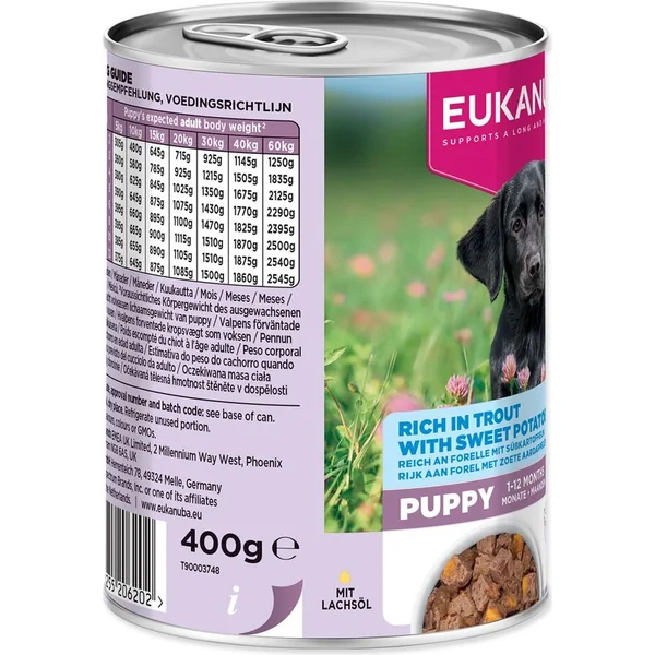 Conserve EUKANUBA Puppy riche en truite avec patates douces 400 g