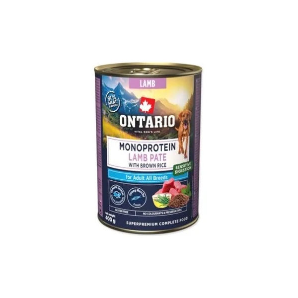 Conserve Ontario Adult monoprotein agneau pâté avec riz brun 400g