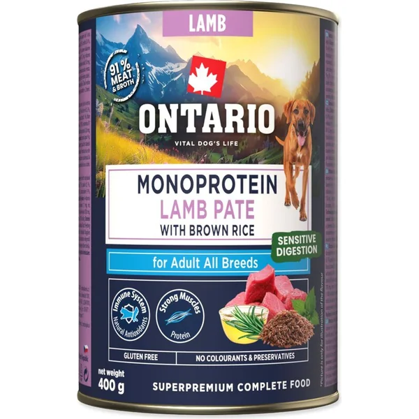 Conserve Ontario Adult monoprotein agneau pâté avec riz brun 400g