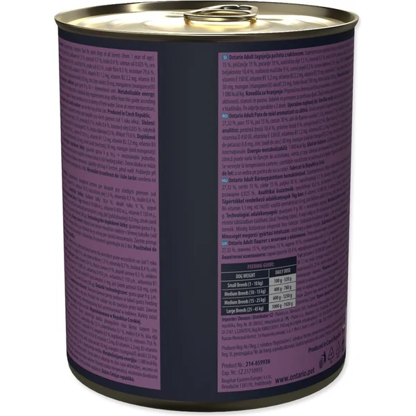 Conserve Ontario Adult pâté d'agneau avec saveur d'argousier 800g