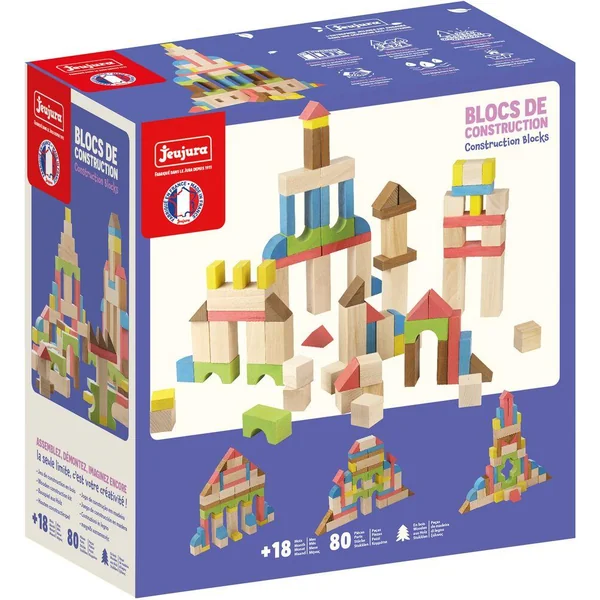 CONSTRUIRE - BLOCS DE CONSTRUCTION - 80 PIECES EN BOIS