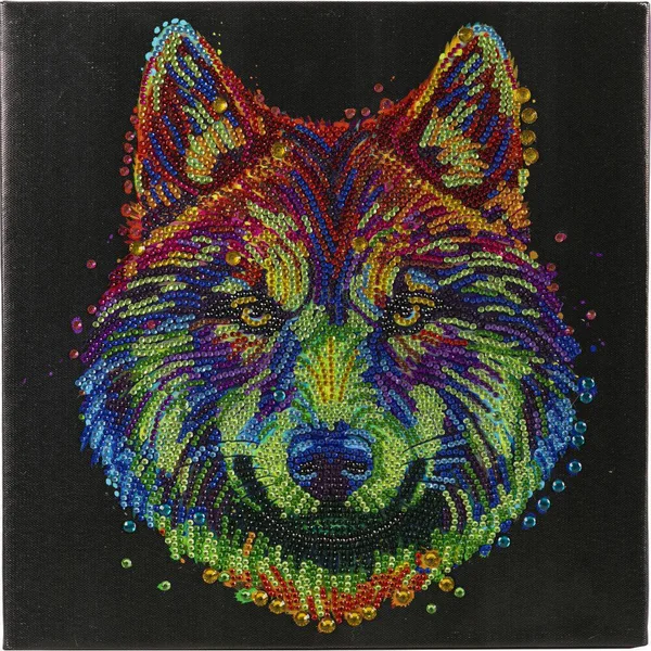 CRYSTAL ART TABLEAU BRODERIE DIAMANT 30X30CM LOUP MULTICOLOR