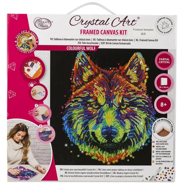 CRYSTAL ART TABLEAU BRODERIE DIAMANT 30X30CM LOUP MULTICOLOR