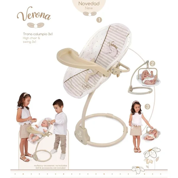 DeCuevas 51578 Chaise haute multifonctionnelle et balançoire pour poupées 3 en 1 Verona 2024
