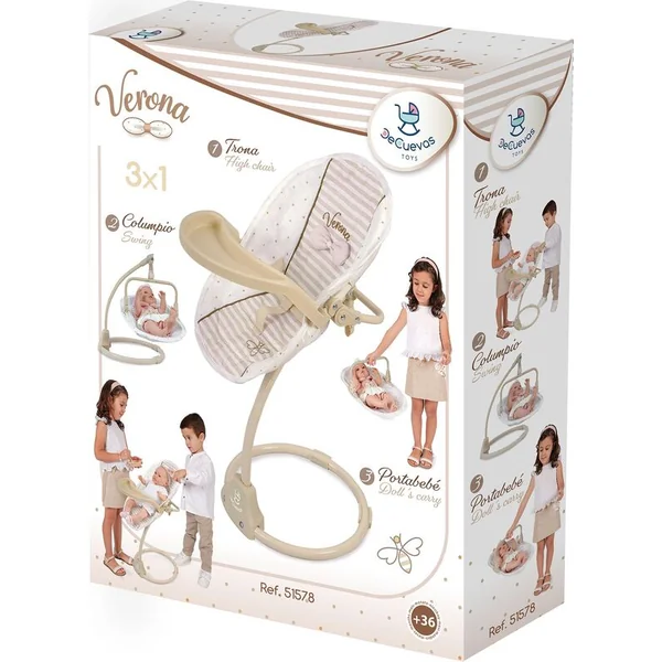 DeCuevas 51578 Chaise haute multifonctionnelle et balançoire pour poupées 3 en 1 Verona 2024