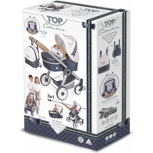 DeCuevas 80537 Poussette pliable pour poupées 3 en 1 avec sac à dos TOP Collection