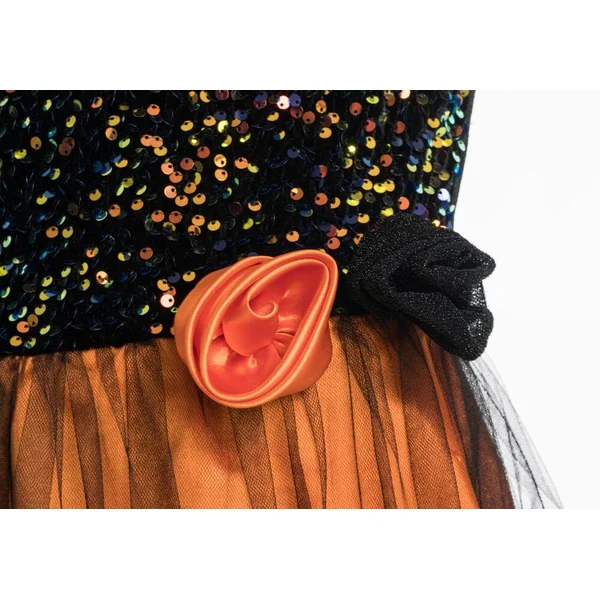 DEGUISEMENT - SORCIERE LUCINDA ORANGE A SEQUINS TAILLE 152 CM 11-13 ANS