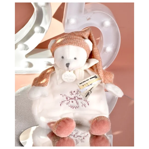 Doudou Coffret Cadeau Peluche câlin ours avec bonnet rose 25 cm