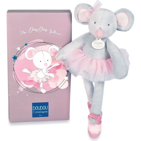 Doudou Peluche souris grise ballerine 30 cm