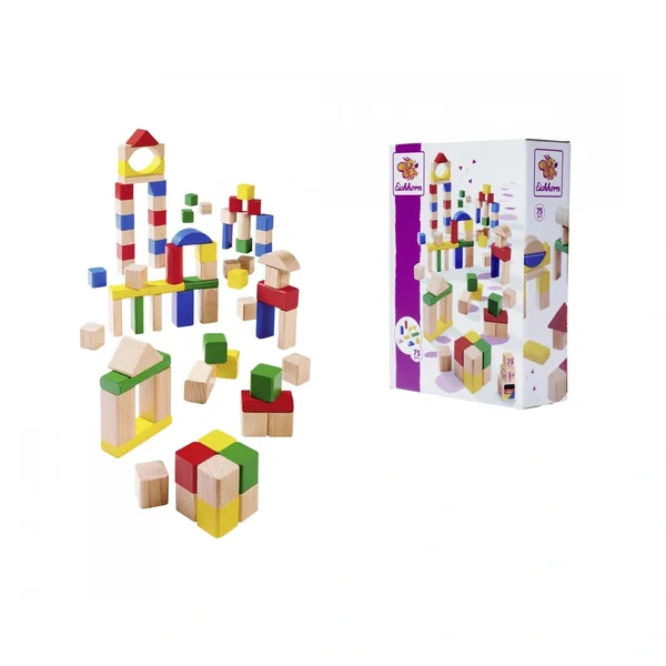 Eichhorn - Baby Wooden Coloured Blocks 75 Pcs - Sorting & Stacking Toys