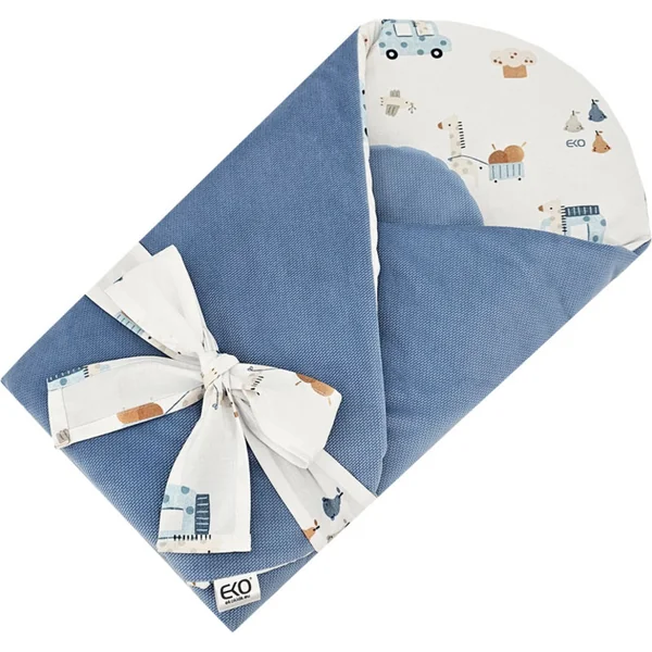 EKO Couverture en coton avec Velvet et intérieur en noix de coco nœud Giraffe blue 75x75 cm