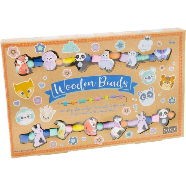 ENSEMBLE DE 150 PERLES EN BOIS ANIMAUX DE LA FORET