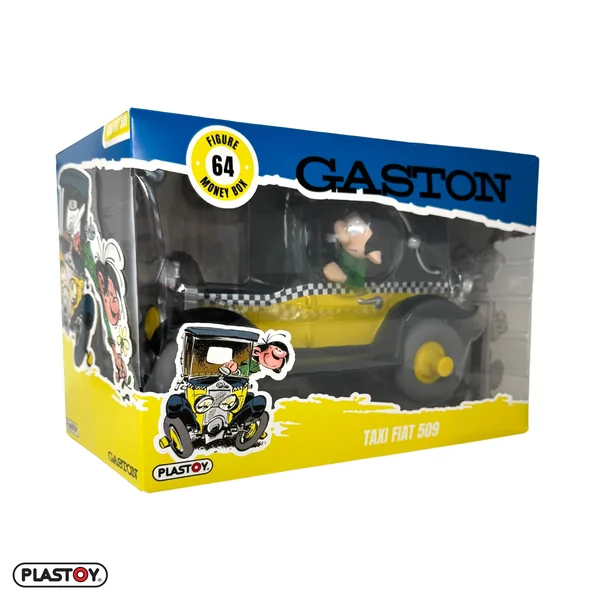 Figurine tirelire Gaston Lagaffe et son Taxi Fiat 509 Plastoy 2024 (080269)