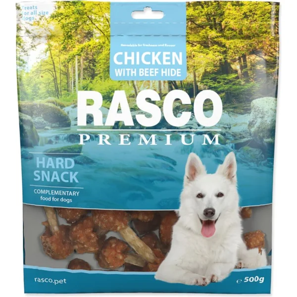 Friandise Rasco Premium peau de buffle enrobée de poulet, bâtonnets 500g