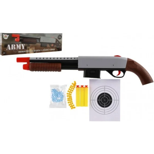 Fusil à pompe/carabine 46cm plastique + billes d'eau 6mm, munitions en mousse, balles en caoutchouc.